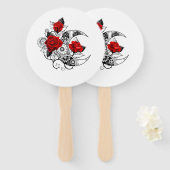 Mechanische Halve Maan met Rode Rozen Handwaaier (Voorkant en achterkant)