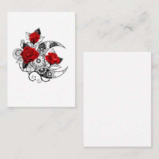 Mechanische halve maan met rode rozen informatiekaartje (Voorkant / Achterkant)