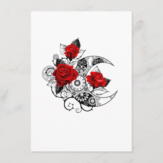 Mechanische halve maan met rode rozen informatiekaartje (Voorkant)