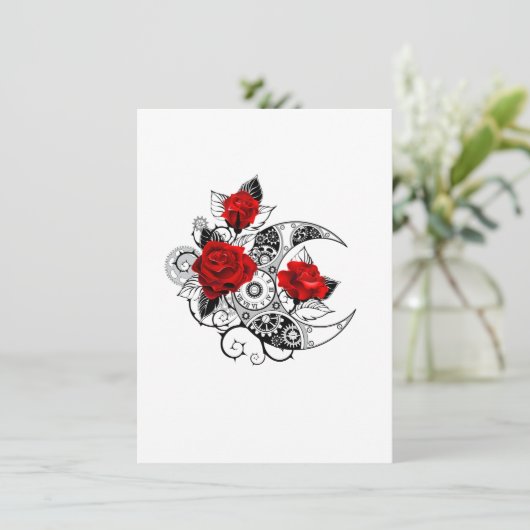 Mechanische halve maan met rode rozen informatiekaartje (Staand voorkant)