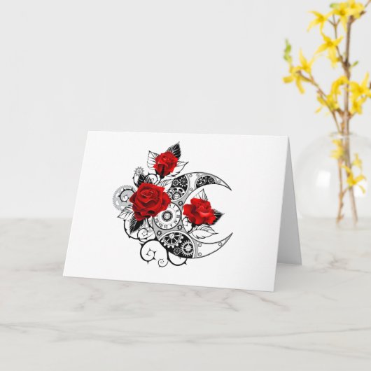 Mechanische Halve Maan met Rode Rozen Kaart (Gele Bloem)