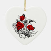 Mechanische Halve Maan met Rode Rozen Keramisch Ornament (Achterkant)