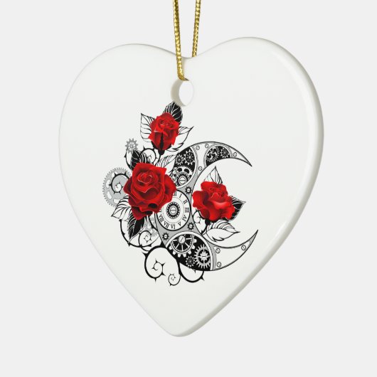 Mechanische Halve Maan met Rode Rozen Keramisch Ornament (Links)
