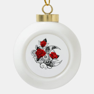 Mechanische Halve Maan met Rode Rozen Keramische Bal Ornament