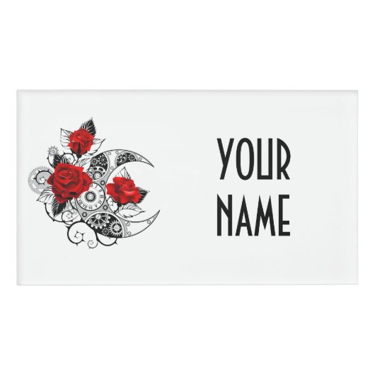 Mechanische Halve Maan met Rode Rozen Naambadge (Voorkant)