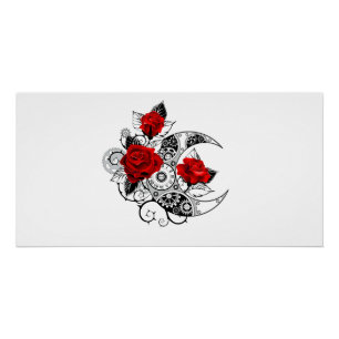 Mechanische Halve Maan met Rode Rozen Perfect Poster