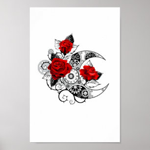 Mechanische Halve Maan met Rode Rozen Poster