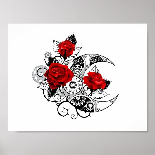 Mechanische Halve Maan met Rode Rozen Poster (Voorkant)