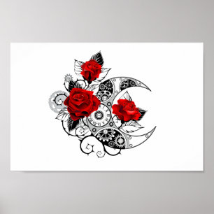 Mechanische Halve Maan met Rode Rozen Poster