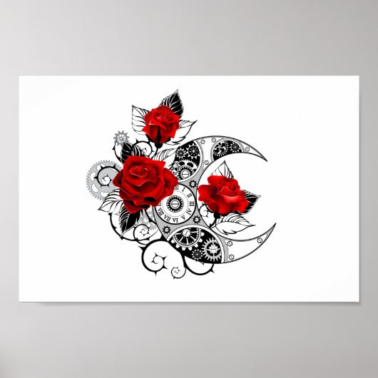 Mechanische Halve Maan met Rode Rozen Poster (Voorkant)