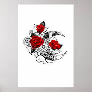 Mechanische Halve Maan met Rode Rozen Poster