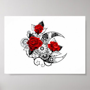 Mechanische Halve Maan met Rode Rozen Poster