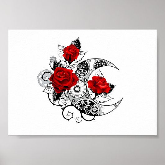 Mechanische Halve Maan met Rode Rozen Poster (Voorkant)