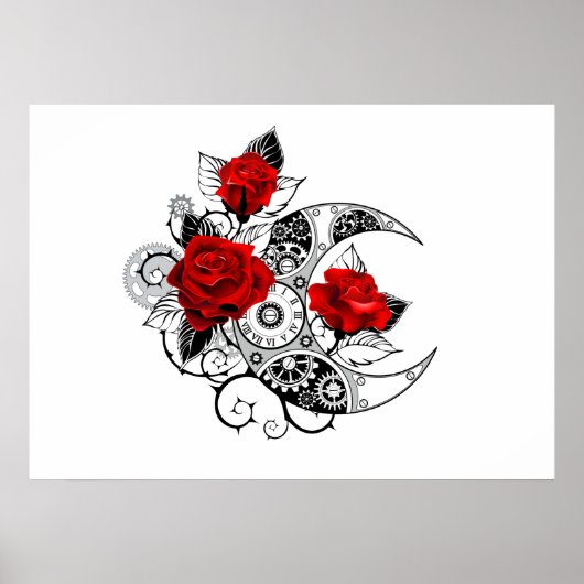 Mechanische Halve Maan met Rode Rozen Poster (Voorkant)
