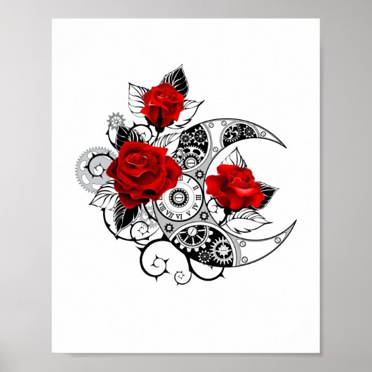 Mechanische Halve Maan met Rode Rozen Poster (Voorkant)