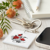 Mechanische Halve Maan met Rode Rozen Sleutelhanger (Voorkant Rechts)