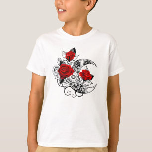 Mechanische Halve Maan met Rode Rozen T-shirt