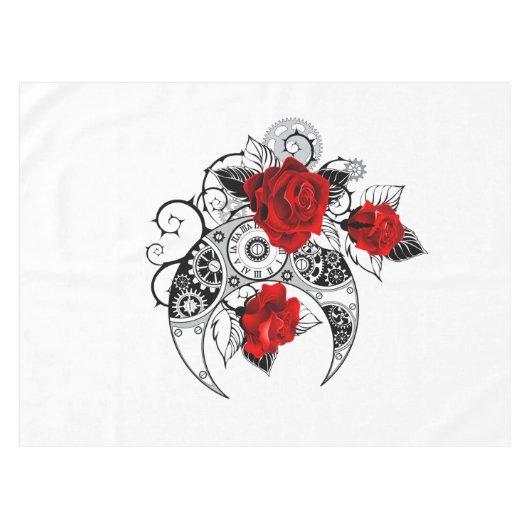 Mechanische Halve Maan met Rode Rozen Tafelkleed (Voorkant (Horizontaal))