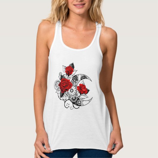 Mechanische Halve Maan met Rode Rozen Tanktop (Voorkant)