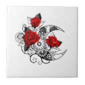 Mechanische Halve Maan met Rode Rozen Tegeltje (Voorkant)