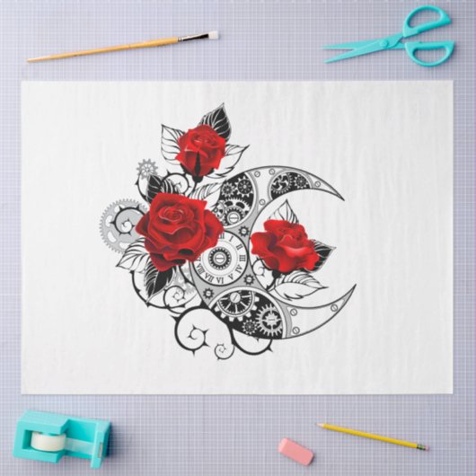 Mechanische Halve Maan met Rode Rozen Tissuepapier (Craft)