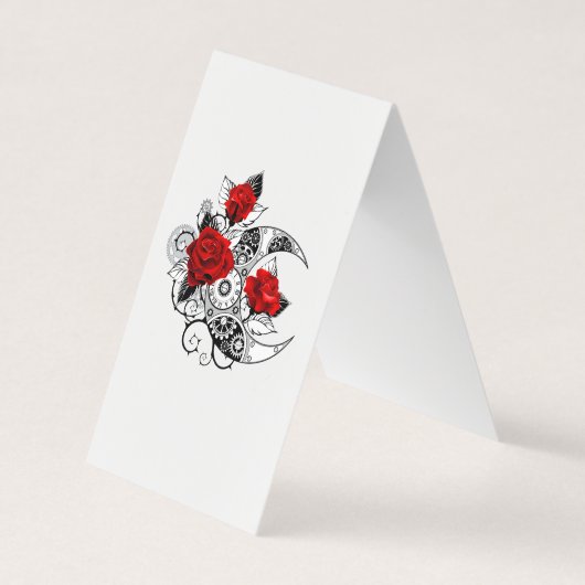 Mechanische Halve Maan met Rode Rozen Visitekaartje (Voorkant)