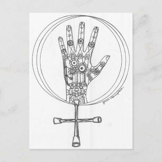 Mechanische hand briefkaart (Voorkant)