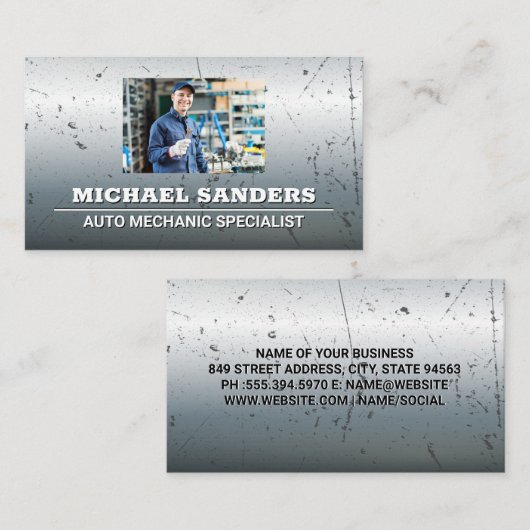 Mechanische houdsleutel | Metalen achtergrond Visitekaartje (Voorkant / Achterkant)