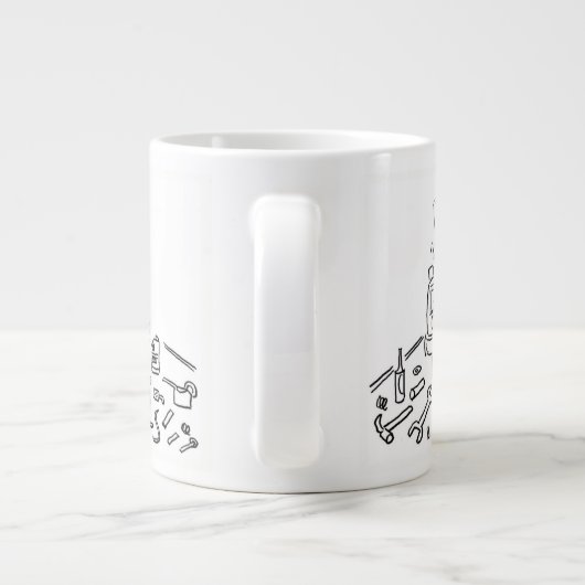 Mechanische illustratie van een auto op een grote koffiekop (Achterkant)