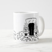 Mechanische illustratie van een auto op een grote koffiekop (Voorkant rechts)