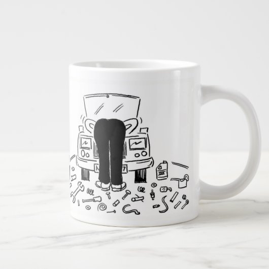 Mechanische illustratie van een auto op een grote koffiekop (Rechts)