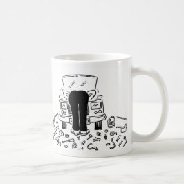 Mechanische illustratie van een auto op een koffiemok