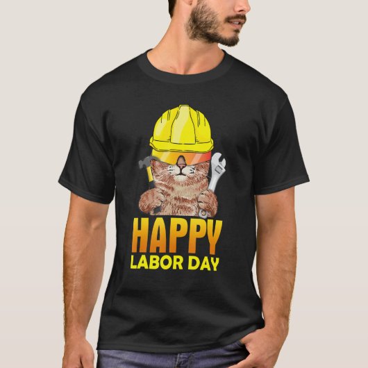 Mechanische kat Happy Labour Day Patriottische Man T-shirt (Voorkant)
