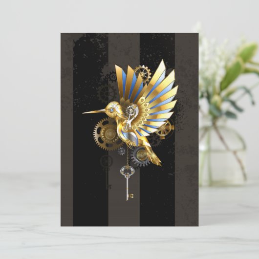 Mechanische kolibrie feestdagenkaart (Staand voorkant)