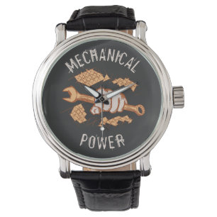 Mechanische kracht. Schroefsleutel in hand/vuist Horloge