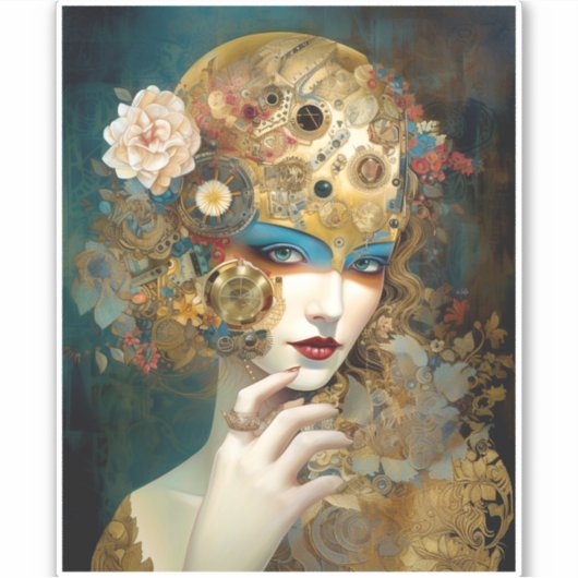 Mechanische Lady Robotic Fantasy Sci-Fi Sticker (Voorkant)