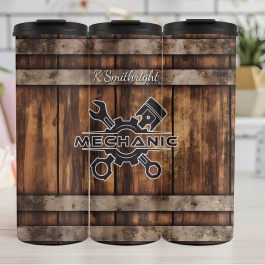 Mechanische Logo houten vat rustiek Thermosbeker