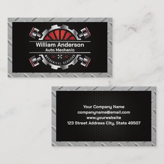 Mechanische Logo | Metaalzuilen Visitekaartje (Voorkant / Achterkant)