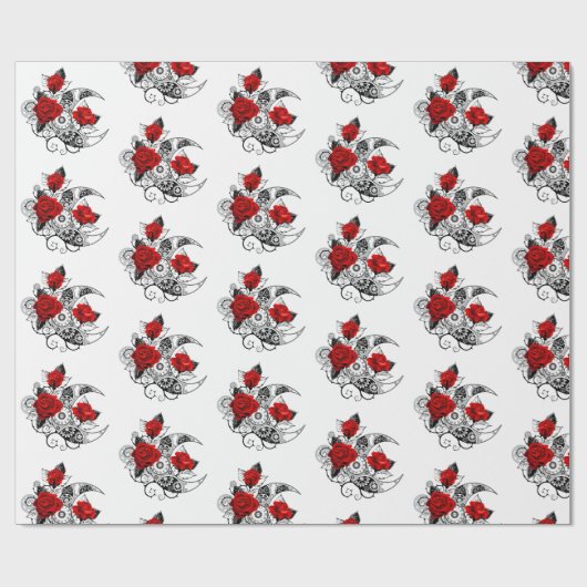 Mechanische Maan met Rode Rozen Cadeaupapier (Vlak)
