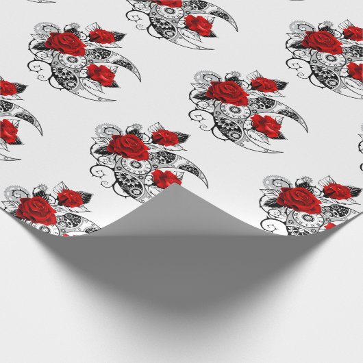 Mechanische Maan met Rode Rozen Cadeaupapier (Hoek)