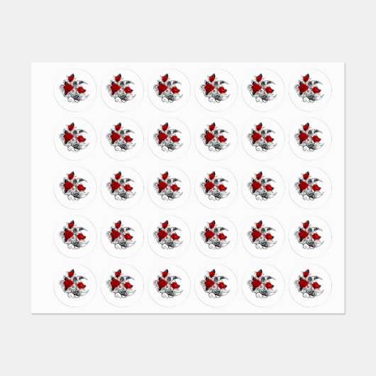 Mechanische Maan met Rode Rozen Labels (Vel)