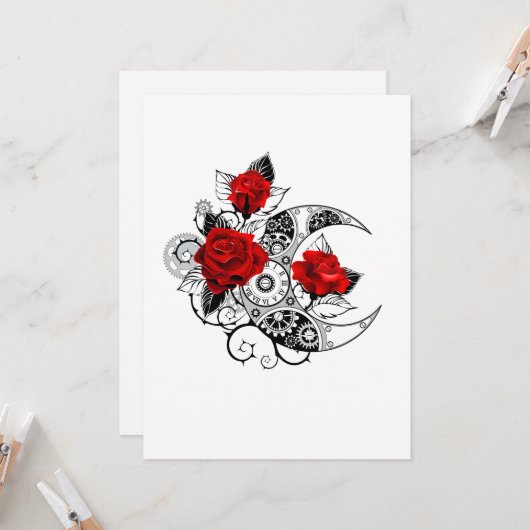 Mechanische maansikkel met rode rozen kaart (Voorkant / Achterkant in situ)