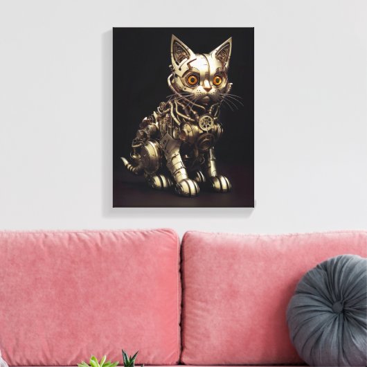 Mechanische Miauw: Een Steampunk Metal Cat Canvas Afdruk (Insitu (Woonkamer))