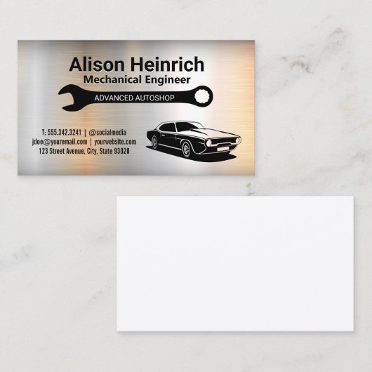 Mechanische moersleutel | Spierwagen | Metallisch Visitekaartje (Voorkant / Achterkant)