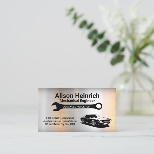 Mechanische moersleutel | Spierwagen | Metallisch Visitekaartje (Staand voorkant)