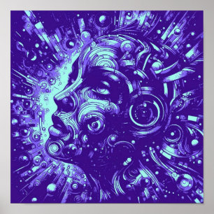 Mechanische Muze Paarse Cyberpunk Vrouw Kunst Poster
