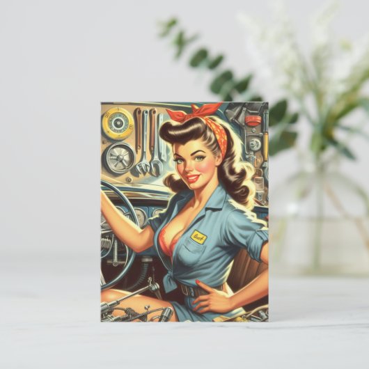 Mechanische Pin Up Briefkaart (Staand voorkant)