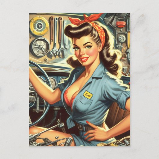 Mechanische Pin Up Briefkaart (Voorkant)