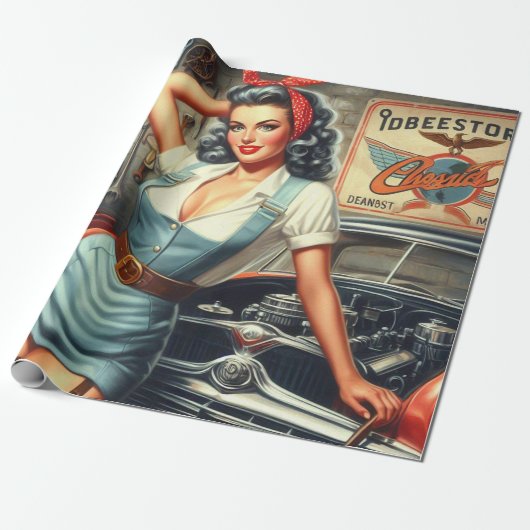  Mechanische Pin Up Cadeaupapier (Uitgerold)