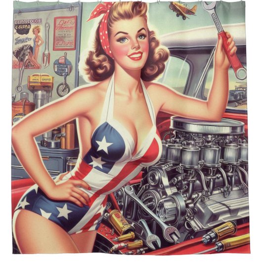  Mechanische Pin-up Douchegordijn (Voorkant)